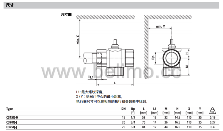 瑞士BELIMO搏力谋 热水三通球阀 黄铜三通球阀 通风系统三通球阀 丝扣冷水球阀C315Q-H