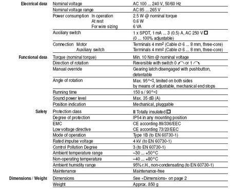 NM230A-S风门执行器技术资料