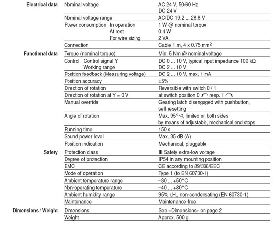 LM24A-SR 风门执行器技术资料