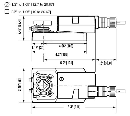 AMCX24-MFT95电动风门执行器尺寸图