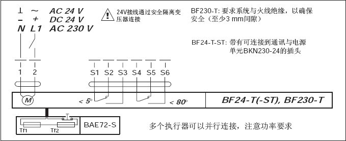 BF24-T弹簧复位风门执行器接线图