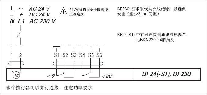 BF24弹簧复位电动执行器接线图