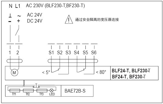 BLF24-ST防火排烟执行器接线图