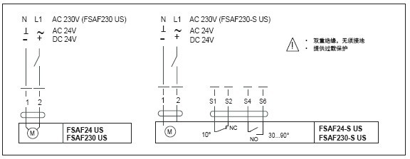 FSAF24 US弹簧复位防火排烟执行器接线图