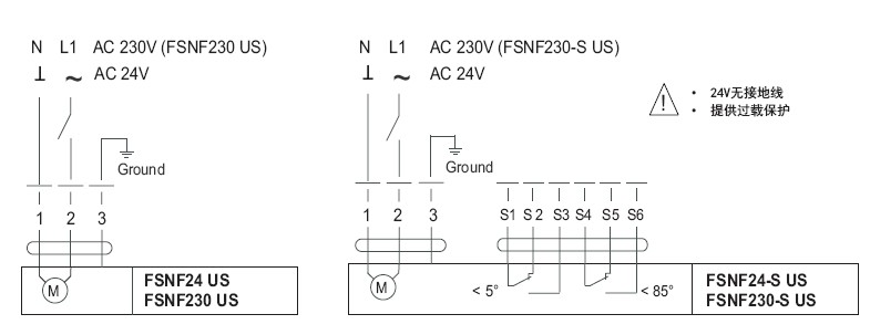 FSNF230 US 弹簧复位防火排烟阀执行器接线图