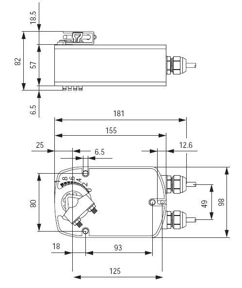 LF24-S弹簧复位风门执行器尺寸图