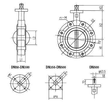 D6H高关断压力蝶阀尺寸图